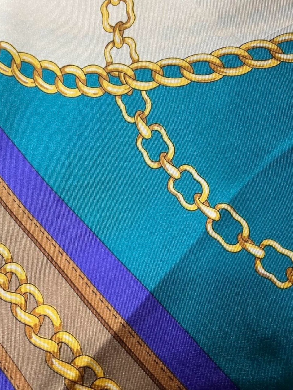 Weill Paris Vintage Silk Scarf with Carriage Chain Design Teal & Purple 34”x34” - Picture 5 of 8